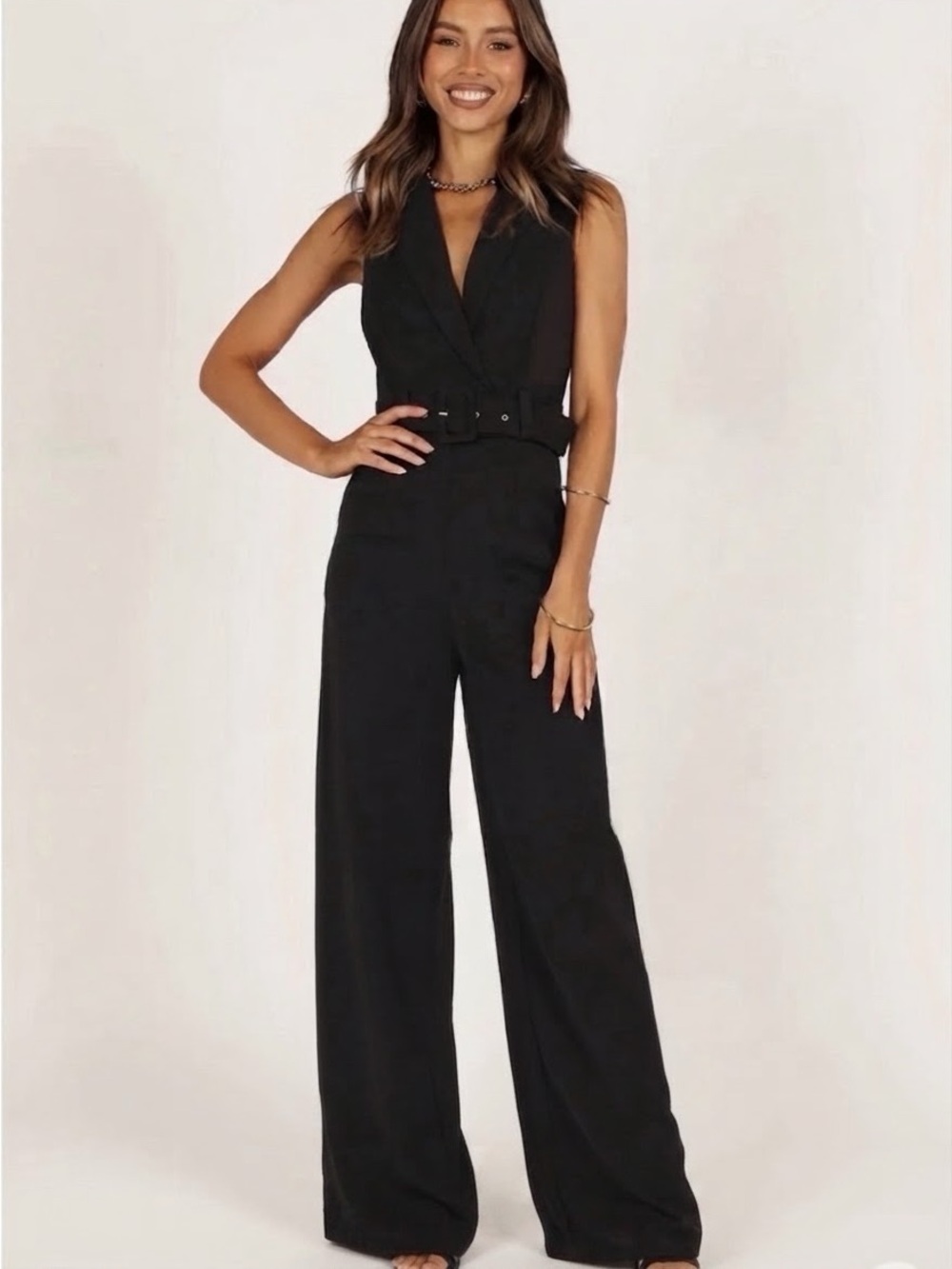 Petal & Pup Black Sleeveless Belted Jumpsuit
